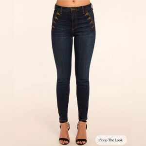 Ramy Brook Helena High Rise Skinny Jeans Dark Rinse Gold Sailor Button Sz 25